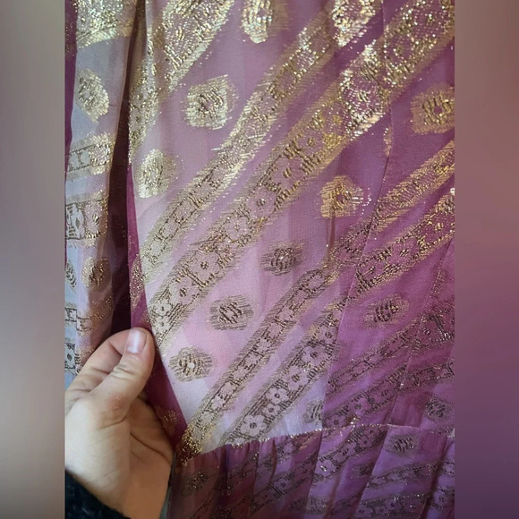 Vintage 1960s 1970s Adele Simpson Pink Metallic Chiffon Dress - Picture 5 of 16